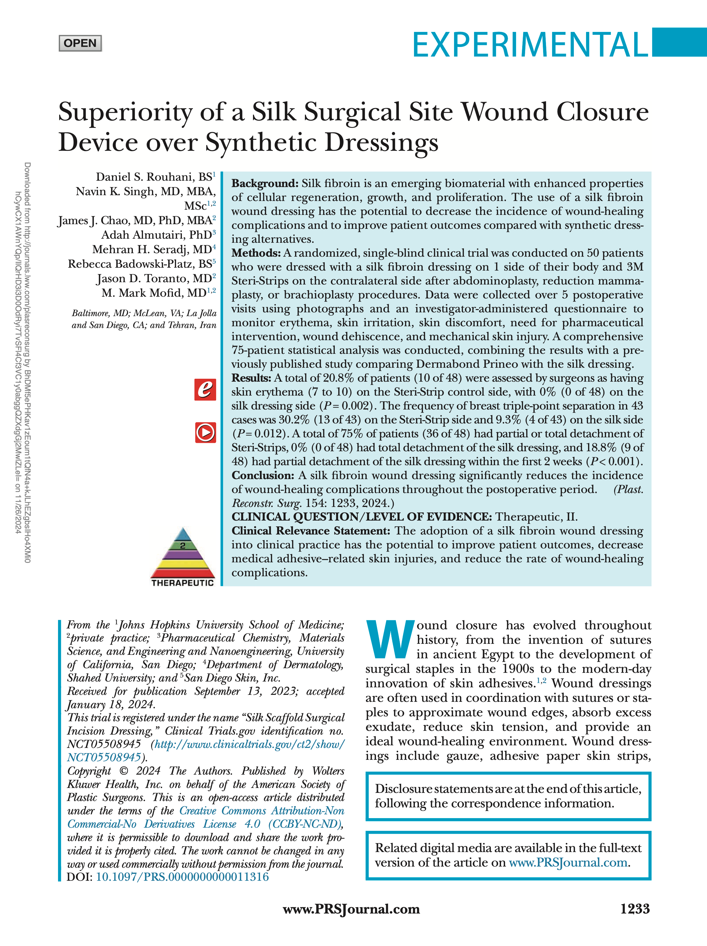 Superiority of a Silk Surgical Site Wound Closure Device over Syntheti ...